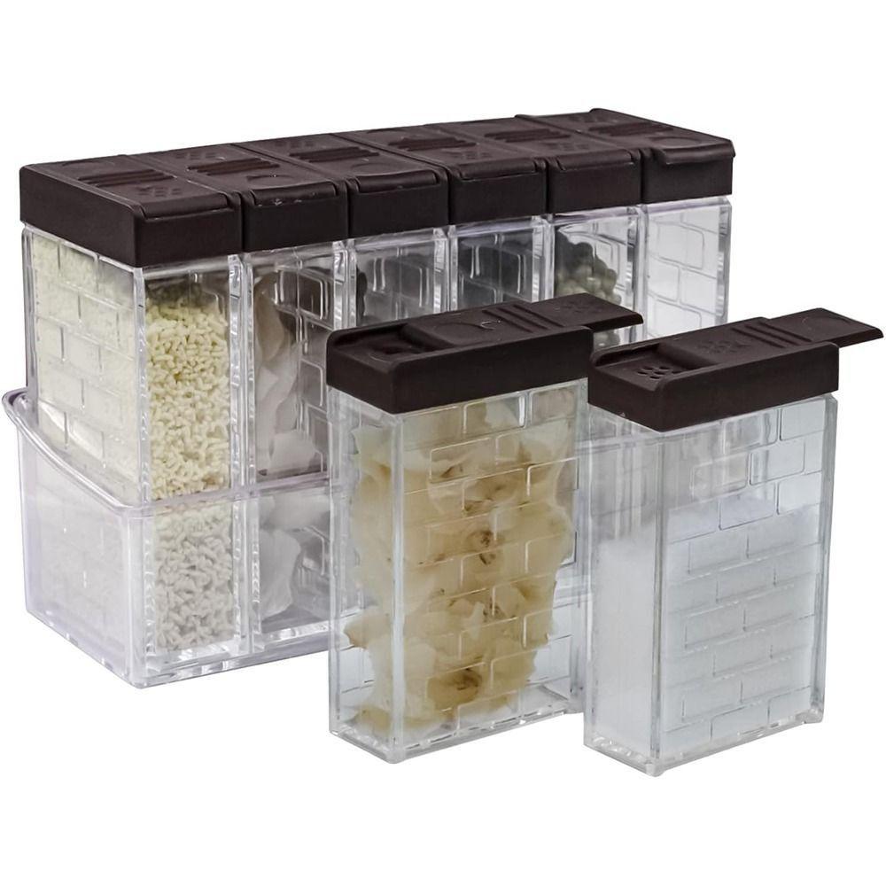6Pcs/Set Double Opening Cover Spices Container Set Plastic Spice Canister Set Seasoning Bottle  BBQ