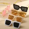 5PCS Square Big Frame Chain Design Women's Sunglasses Retro Style Fashion Glasses Beach Party Decoration Eyewear