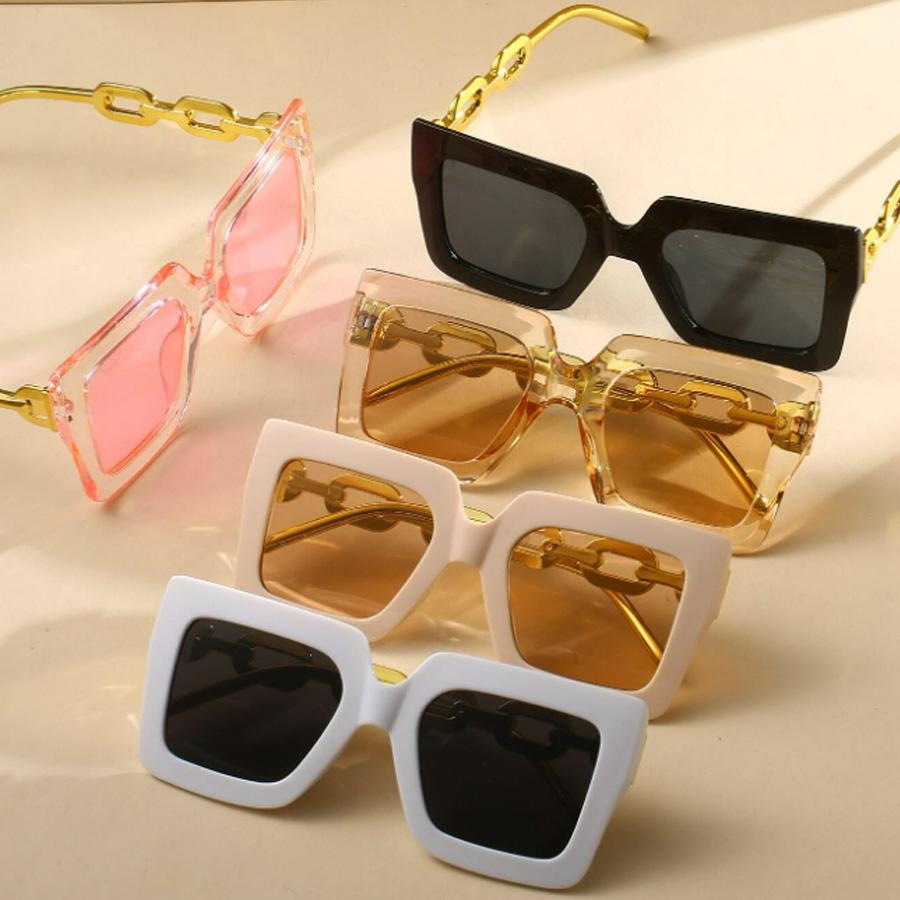 5PCS Square Big Frame Chain Design Women's Sunglasses Retro Style Fashion Glasses Beach Party Decoration Eyewear