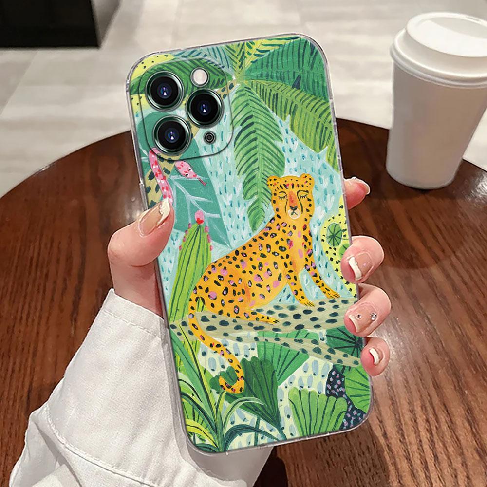 Jungle Art Illustration Snake Cats Sloth Case For Apple iPhone 17 16 15 14 13 12 11 Pro Max 16 Plus 16E 17Air 17Pro Phone Cover