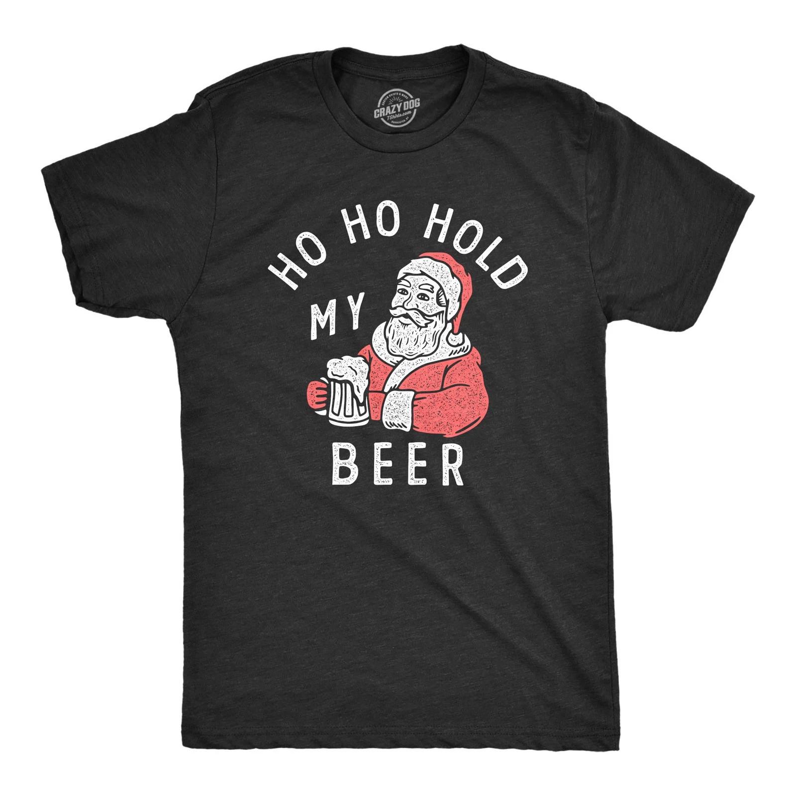 Mens Ho Ho Hold My Beer T Shirt Funny Xmas Drinking Party Santa Clause Tee for M