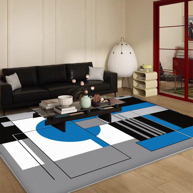 Modern Blue Geometric Carpet Living Room Decoration Sofa Area Coffee Tables Non-slip Rug Bedroom Bedside Soft Play Mat Washable
