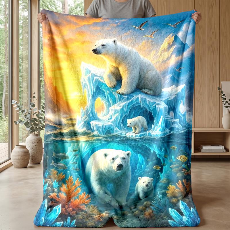 Polar Bears Playing with Feathers Theme blanket Lightweight Warm Flannel Blanket Decorative Throw Blanket for Home Decoration