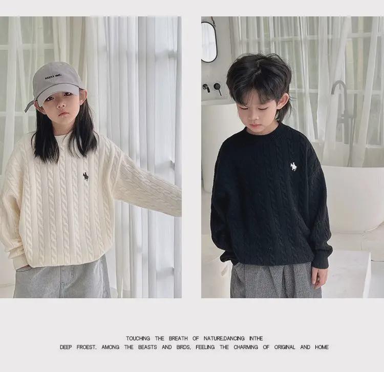 In-Stock Cable Knit Sweater for Boys and Girls: Anti-Pilling, Round Neck, Perfect for Autumn and Winter