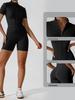 Women's Fitness Yoga Dance Zipper Short Sleeve Jumpsuit