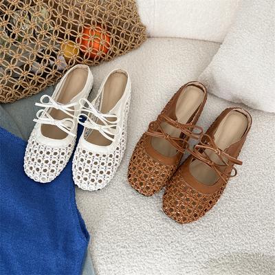 Hollow and Breathable Popular White Retro Thick-soled Bag Head Slippers Summer Wear French Cool Slippers