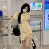 Kumikumi Small Age Reduction POLO Collar Short-sleeved Dress Women's Summer Waist A-shaped Skirt Drawstring Short Skirt