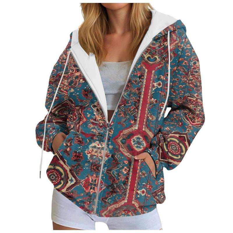 Vintage Printing Oversized Women'S Cardigan Hoodies Jacket Trendy Stylish Hooded Sweatshirt With Pockets Casual Zipper Hoodie