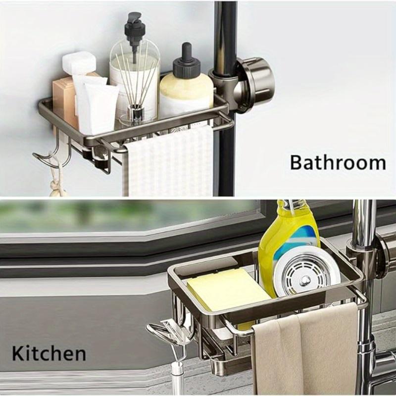 Kitchen Space Aluminum Sink Drain Rack Sponge Storage Faucet Holder Soap Drainer Pan Basket Organizer Bathroom Accessories