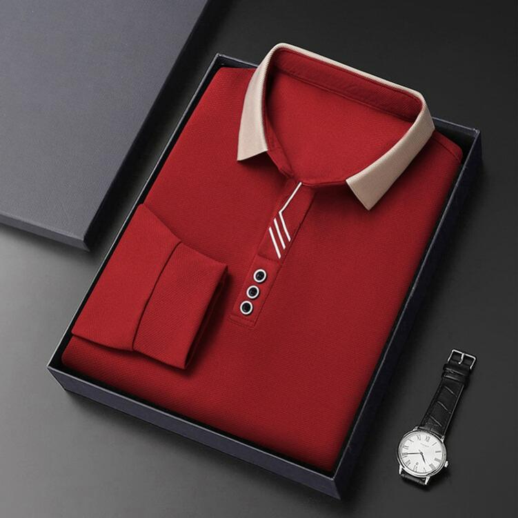 Men's Autumn Long-sleeved Polo Shirt Men's Business Scissors Collar Fit Solid Color Lapel Bottoming