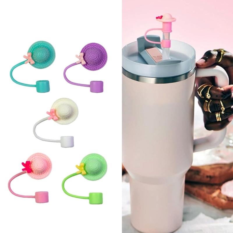 Dustproof Drinking Straw Caps Plug Reusable Straw Tip Lid Dustproof Plugs Cover Hat Shape Silicone Straw Cover Caps