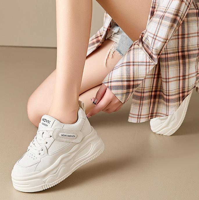 Fashion 8.5CM Women's Breathable Mesh Sneakers Autumn New Style Versatile Thick Bottom Casual Sports White Shoes Comfortable All Match