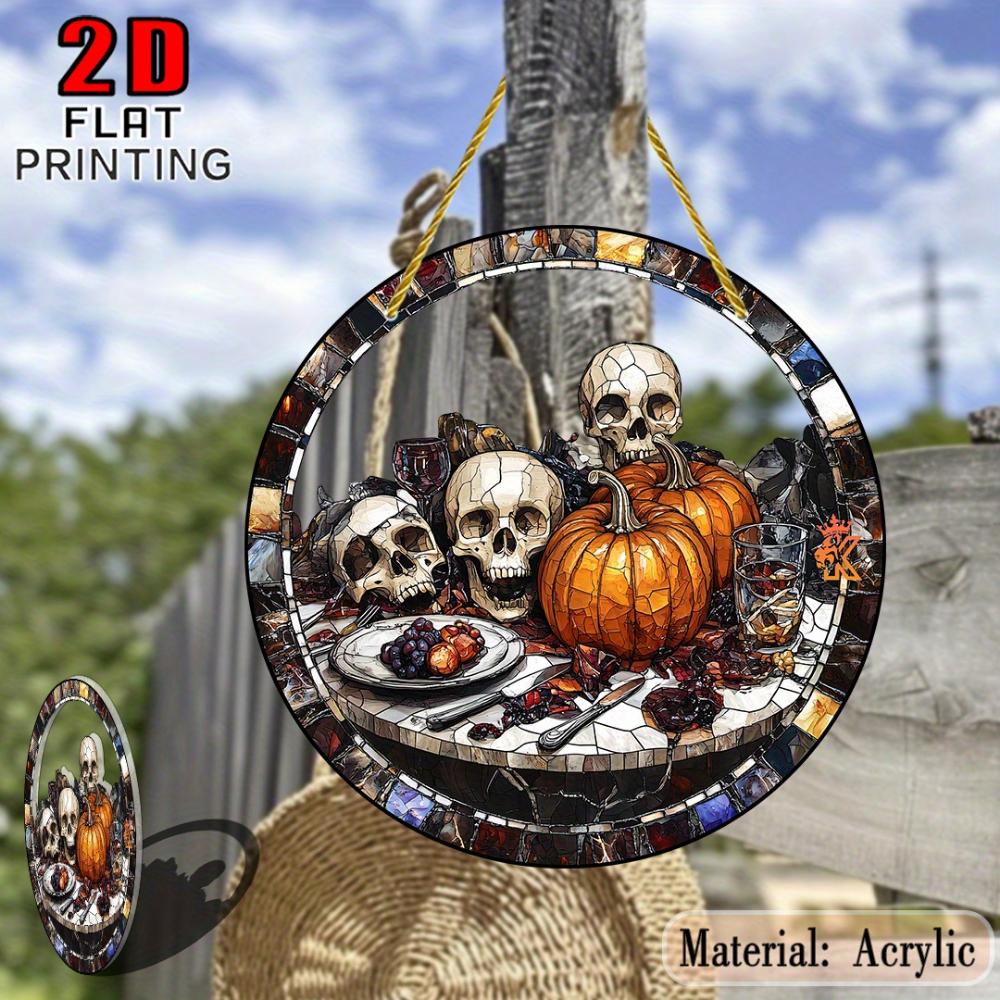 2D Flat Halloween Skull and Pumpkin Sun Catcher, Gardening Decorations, Autumn Decorations, Gifts for Halloween Fans