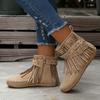 Women's Solid Color Stylish Boots, Side Zipper Buckle Straps & Tassel Decor Boots, Winter Plush Round Toe Ankle Shoes