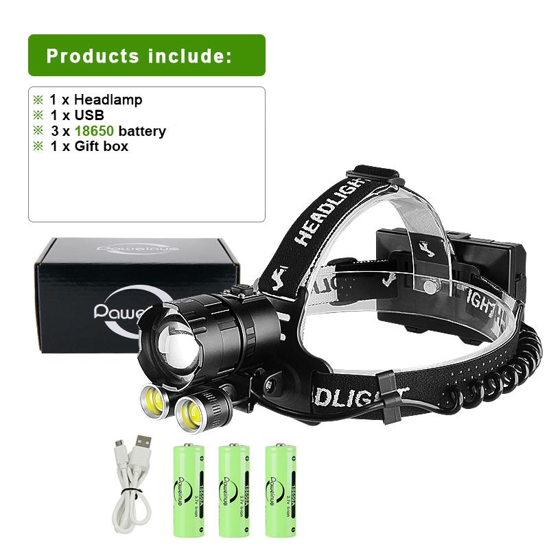 Super High Power XHP360 Headlamp Powerful Fishing COB Head Flashlight Super Bright Zoom LED Headlight USB Rechargeable Lantern