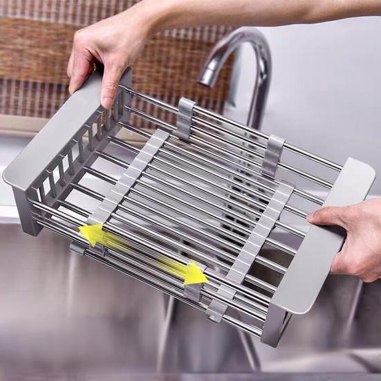 Égouttoir à vaisselle extensible pour évier en acier inoxydable, égouttoir à vaisselle pour évier de cuisine, fruits et légumes