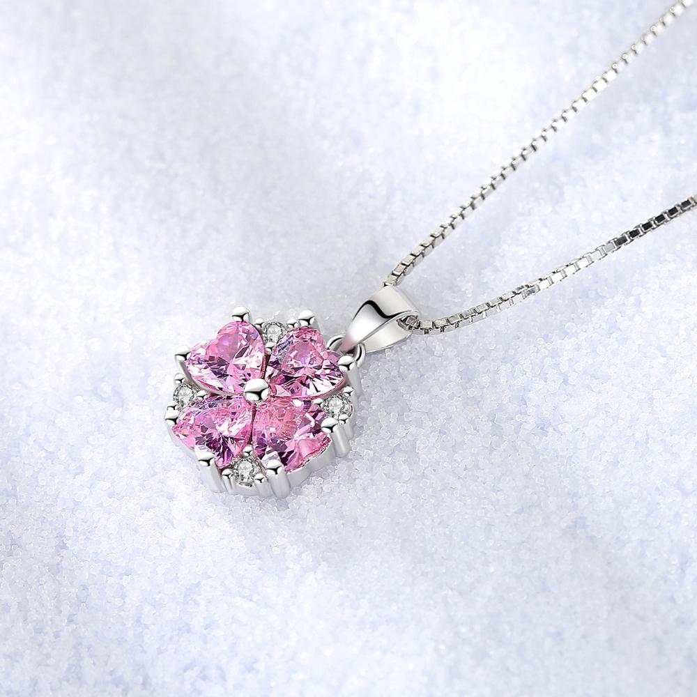 925 Silver Fashion Temperament Zircon Lucky Heart Pink Diamond Zircon Necklace