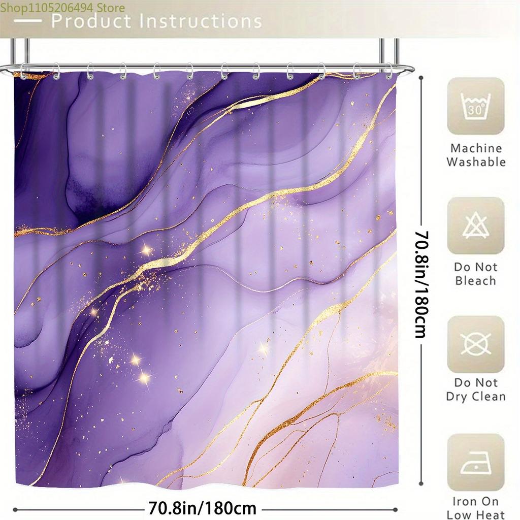 1pc/4pcs Multi-Color Marble, Multi-Color Background Pattern Shower Curtain, Modern Personality Bathroom Decoration, Fabric Sho