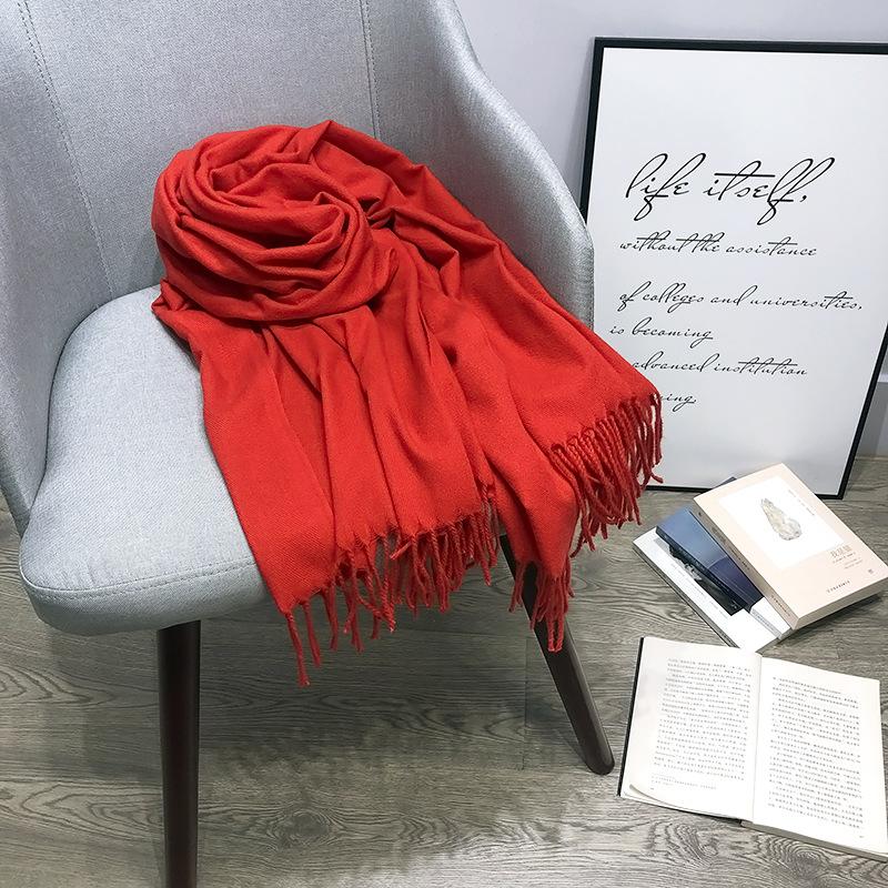 

Осенне-зимний однотонный шарф классический ярко-красный шарф утолщенная шаль с шипами Quality thorn 70 * 200 (including tassel) красный