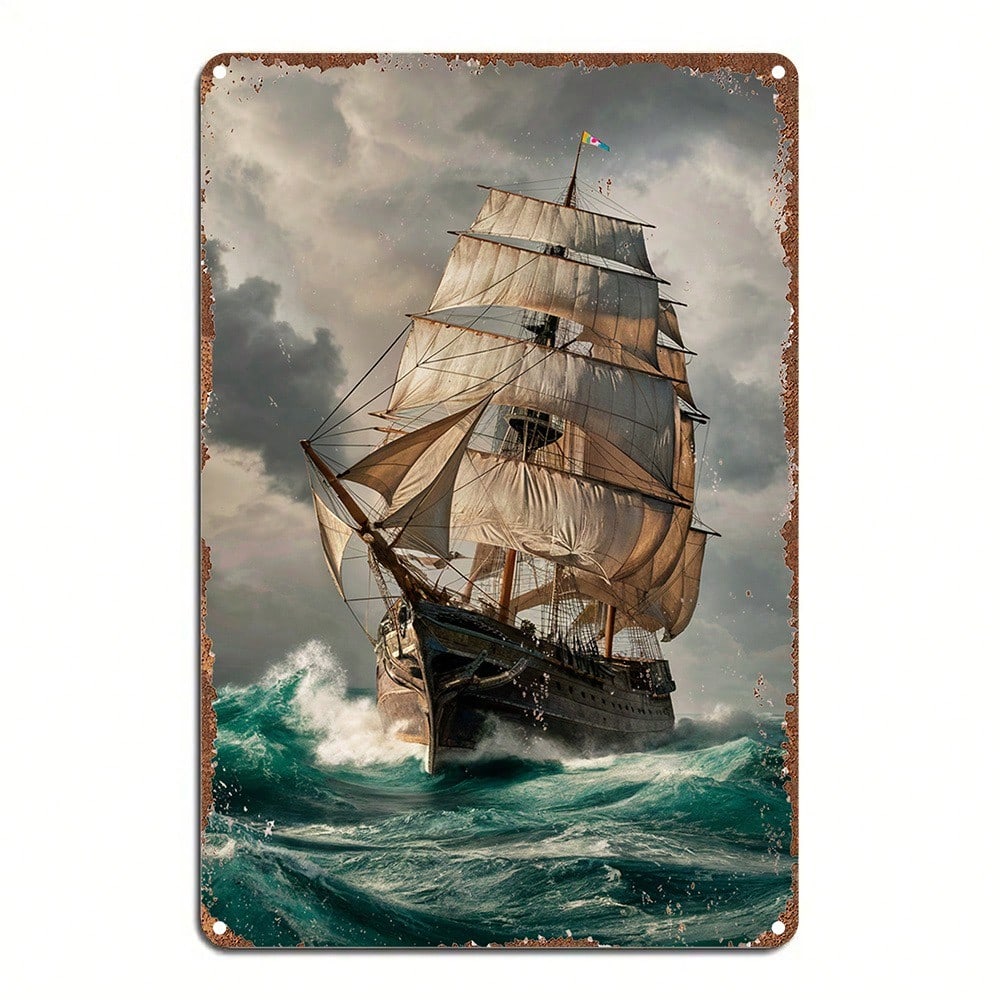 Retro Tin Wall Art Vintage X Inch Aluminum Nautical Sailing Ship Metal Sign PreDrilled Easy Mount Home Decor