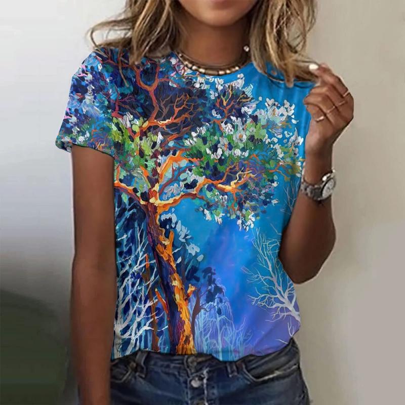 Ocean Sun Trees Flowers Pattern 3D Printed T Shirt For Women Short Sleeves Tees Summer Casual Loose T-Shirts Street Tops