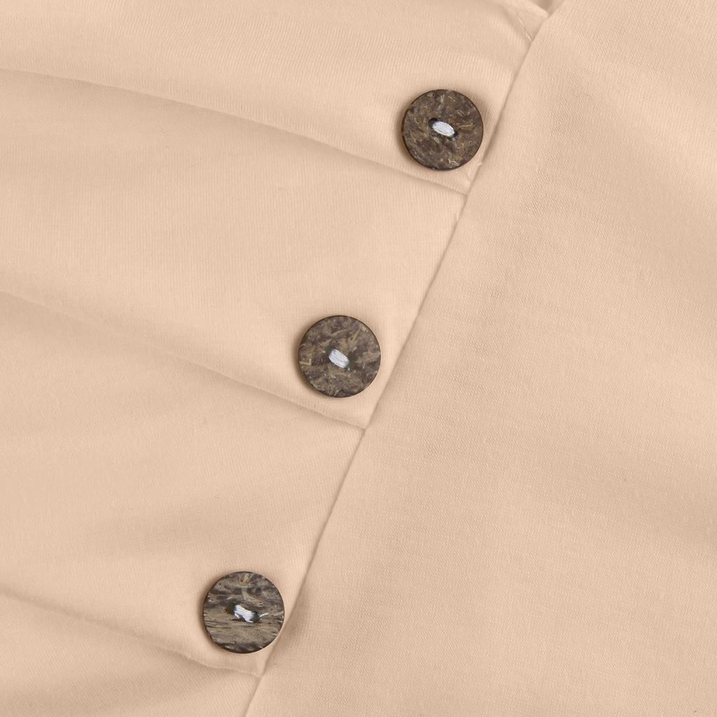 Women's Blouses Fashion Casual Long Sleeved Solid Color Pleated V-Neck Button Top