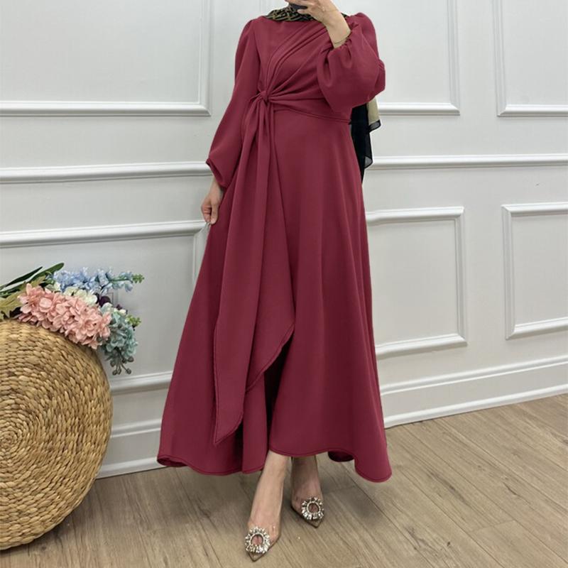 ZANZEA Women Casual Round Neck Long Sleeve Muslim Long Dress