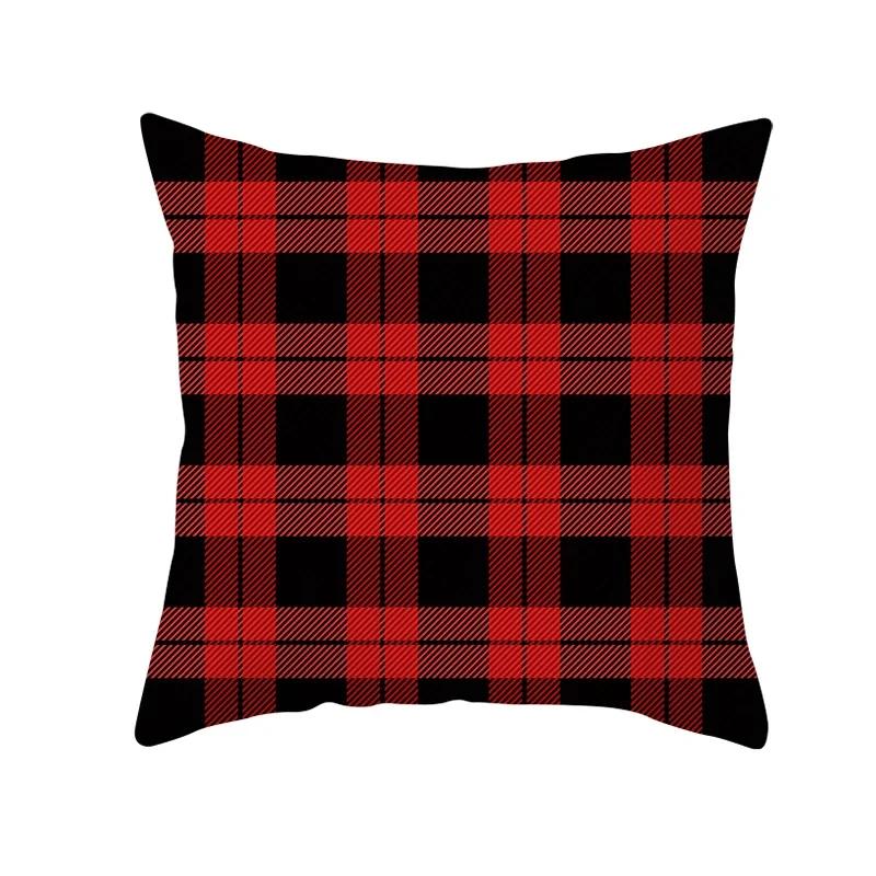 Fuwatacchi Merry Christmas Print Pillowcase Red Black Plaid Cushion Cover Home Chair Sofa Decoration  _,(1) 30x30cm