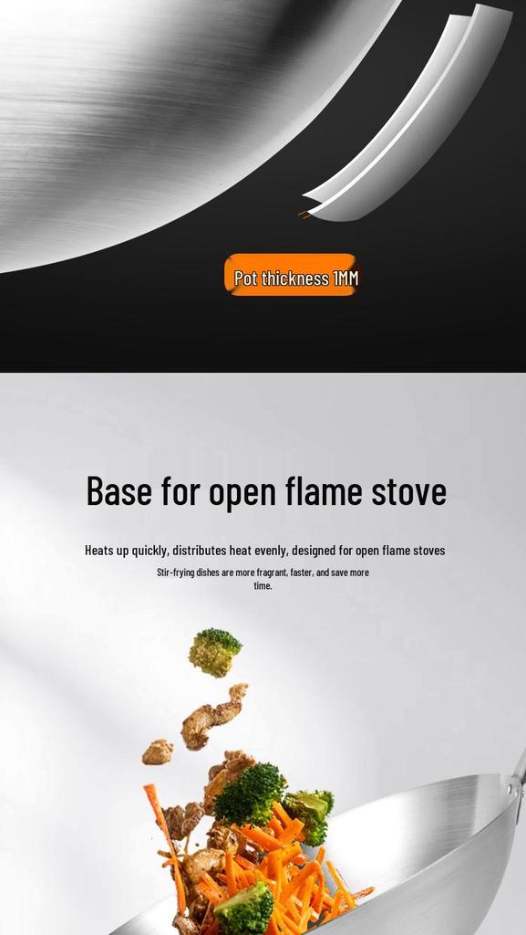 28cm Lightweight Stainless Steel Chef Wok for Home & Commercial Use