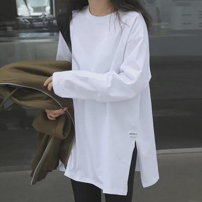 Westers-Geïnspireerde Effen Kleur Split Lange Mouw Dames Top, 2023 Herfst Koreaanse Stijl