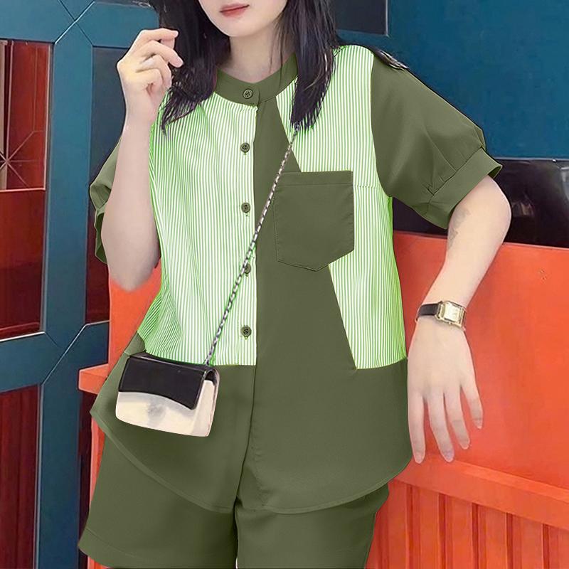 

ZANZEA Женская блузка с коротким рукавом в полоску и шорты Летние комплекты из двух предметов 3XL