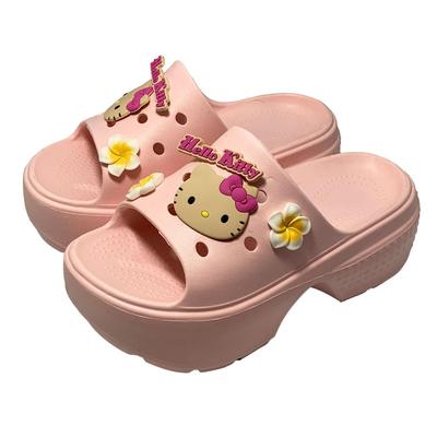 [SA1135] Sanrio Characters Flower-Decorated Platform Heel Sandals (Hello Kitty/Pink, Japanese Shoe Size, Adult, Alphabet, M)