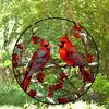2D Flat Charming Style Round Acrylic Cardinal Bird Decoration Sign, Home Decor Plaque Hanging Wall Art Decorative Garden Decoration for Room Door Sign