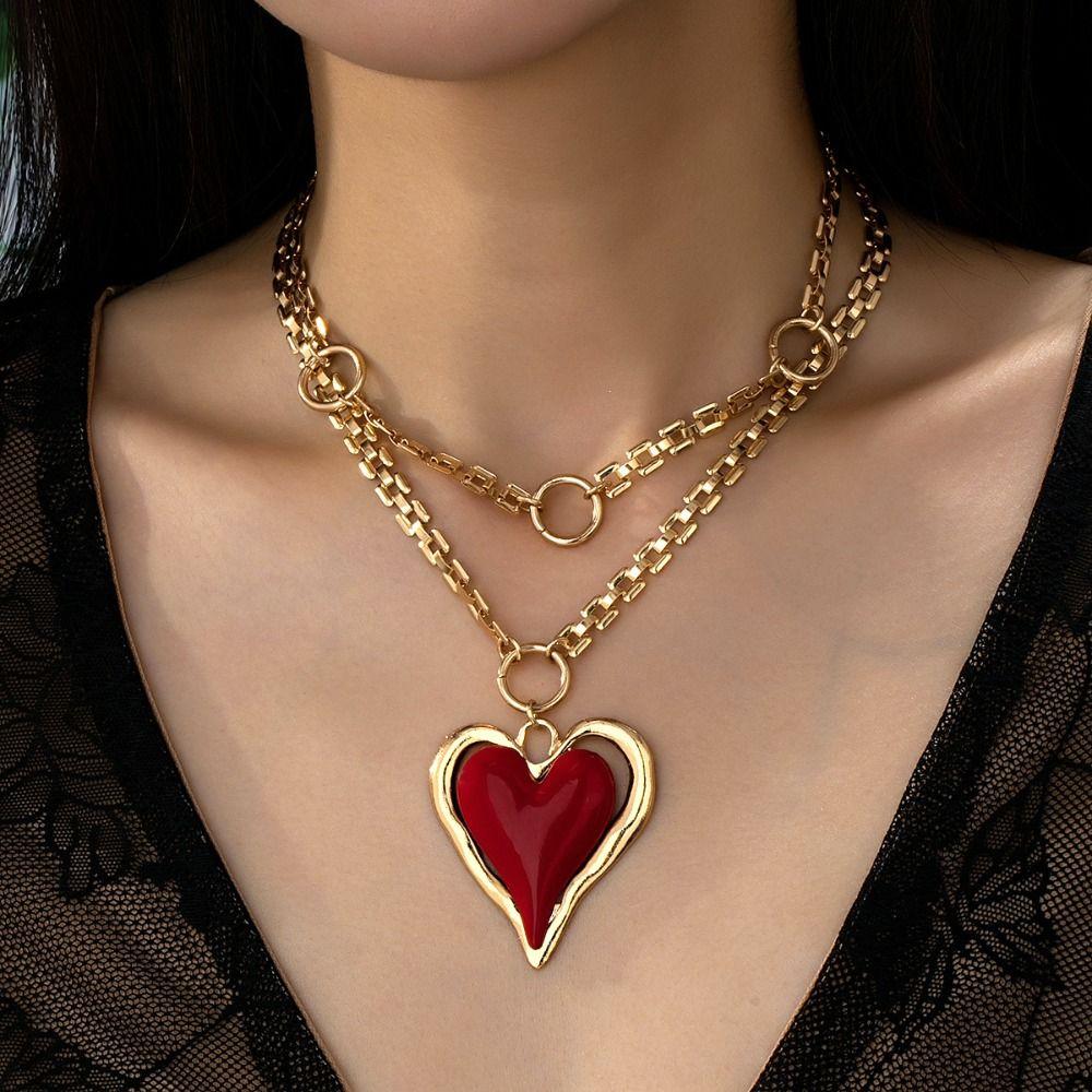 Enamel Heart Statement Necklace Gold Color Heart Pendant Necklace Heart Necklaces  For Women