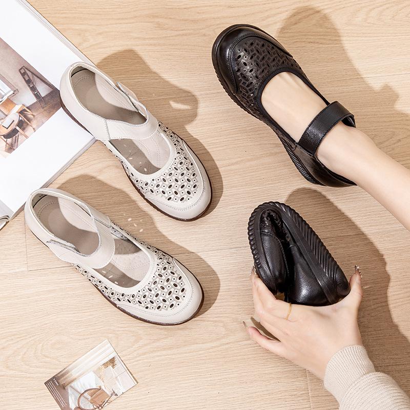 Fashion New Women Shoes Genuine Leather Ladies Sandals Comfortable Mom Flats Walking Sandals Hollow out Beach Shoes Woman Footwear