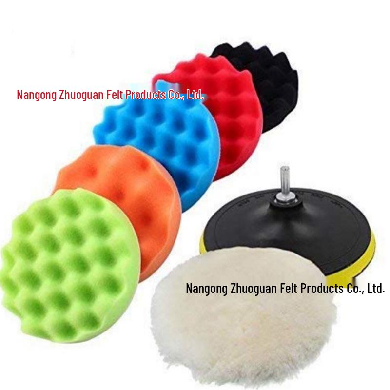 37-Inch Colored Car Polishing Pad Set: Flat Wave Sponge & Wool Polishing Wheels