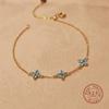 925 Sterling Silber Blauer Zirkon Blumenarmband, Vergoldetes Zartes Florales Kettenarmband, Elegantes Romantisches Schmuckgeschenk Damen