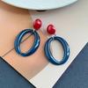 Retro Hong Kong Style Red & Blue Geometric Round Disc Earrings - Light Luxury, High-End Unique Fashion Design, Exaggerated Style.