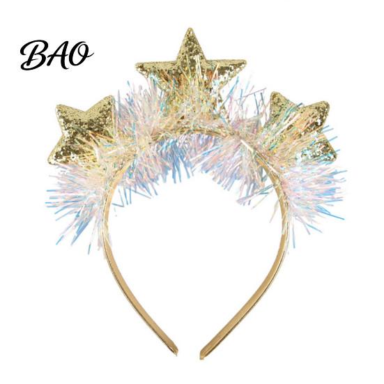 Comfortable Non Slip Headband Star with Sparkly Sequins, 3D Glitter Crown Hair Hoop Decorative Headwear for Wedding Christmas New Year Birthday, Party