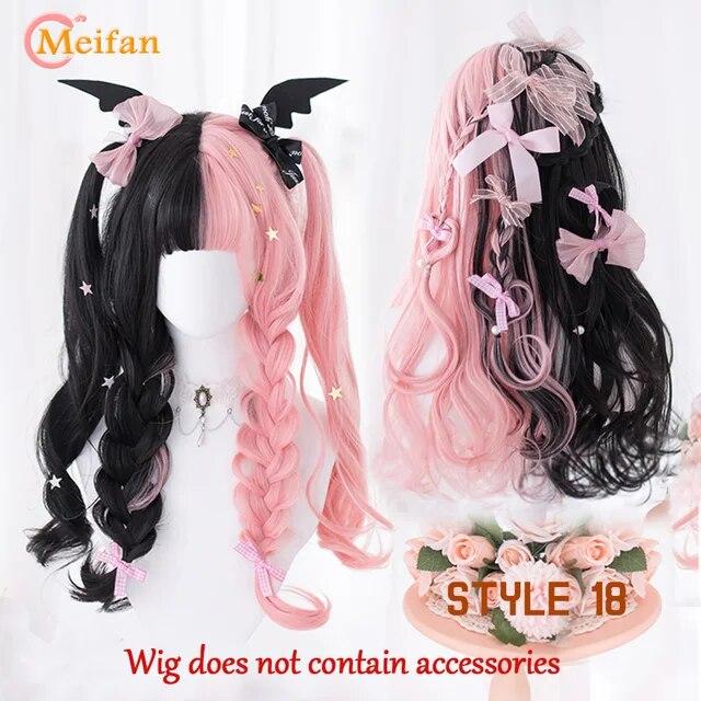 Synthetische lange Ombre bunte Cosplay Lolita Harajuku Perücke mit Pony natürliche wellige Halloween rosa lila blau tägliche Perücken