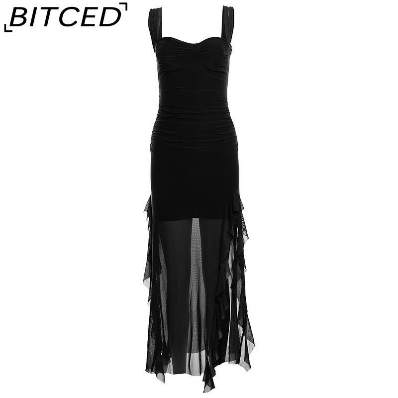 BITCED Spring/Summer Women's Collection: Sensual Strappy Halter Neck Split-Hem Fitted Maxi Dress