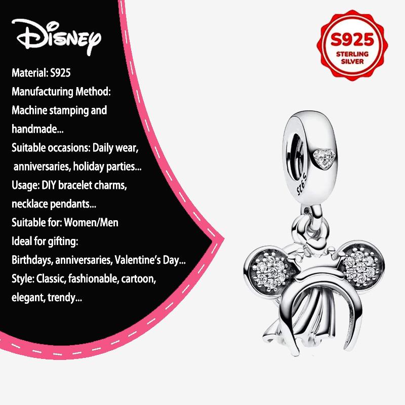 New Disney 925 Silver Winnie & Stitch Charms for Bracelet Necklace DIY Jewelry Gifts Holiday Party