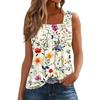 Women's Pleated Square Collar Sleeveless Vest Print T-shirt