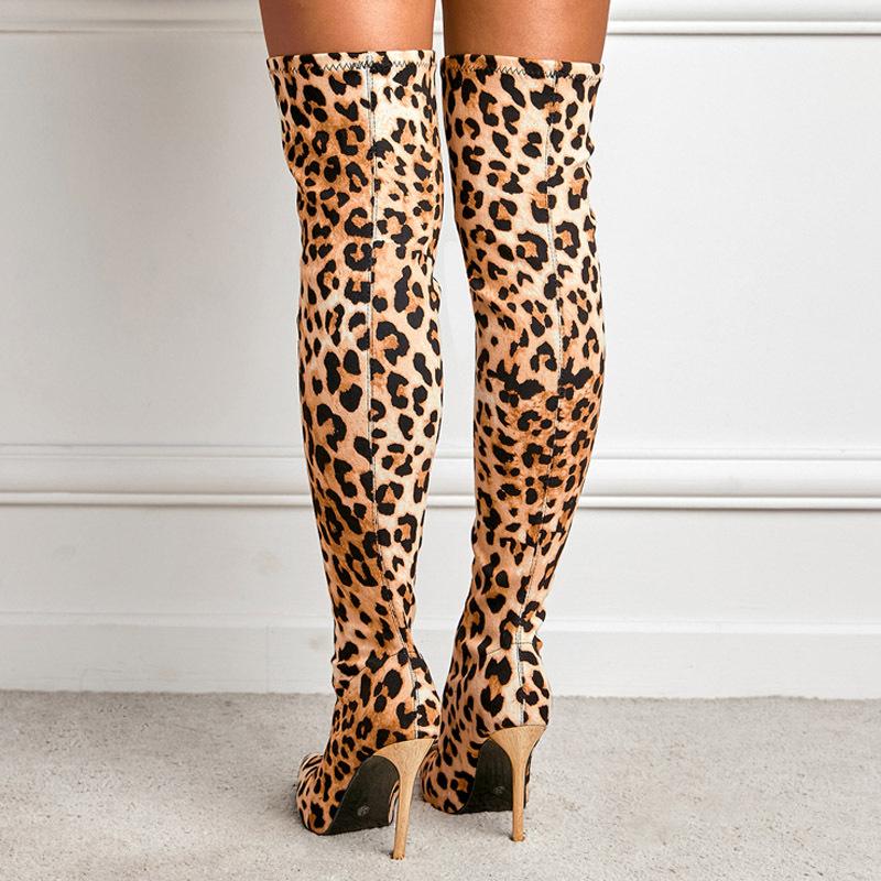 Boots Women's Skinny Boots Winter But Knee Boots Fashion Sexy Leopard Print Pointed Skinny Heel High Boots