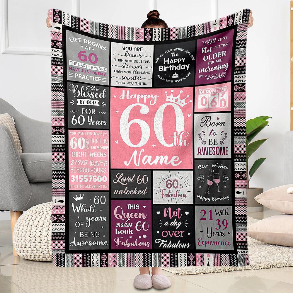 Birthday Style Customize Text Blanket Throw Personalized Blanket Soft Warm Cozy for Picnics Bedding Seaside Living Room Ideal for All Seasons