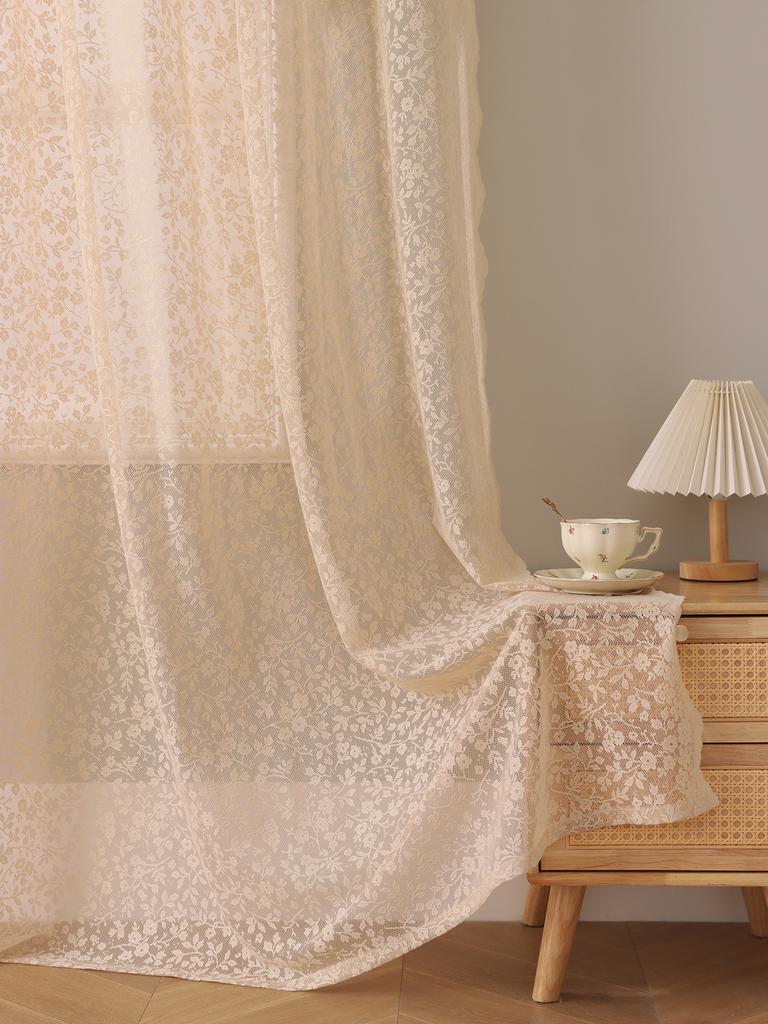 Beige Floral Lace Curtains Country Style for Living Room Bedroom Decor Ideal for Parties And Events Decoration