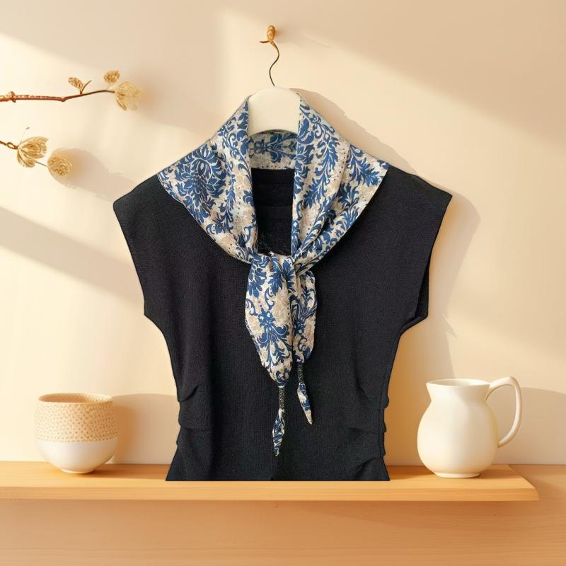 Retro cashew flower silk scarf women's waist triangle scarf belt jeans waist accessories travel versatile square scarf fart curtain