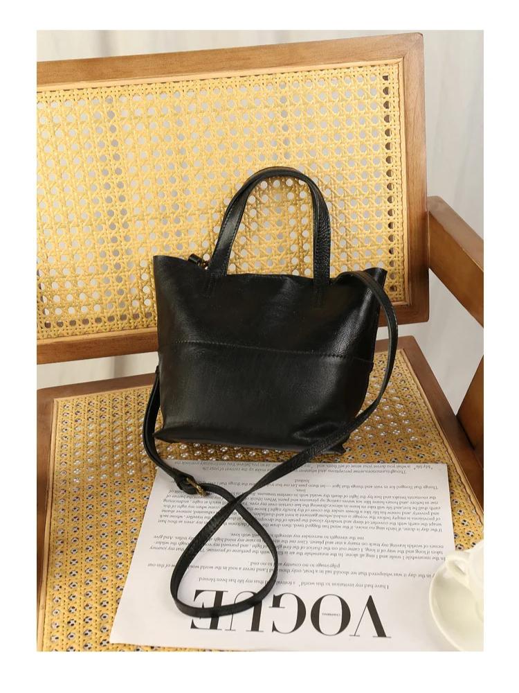 Johnature Large Capacity Lazy Style Simple Soft Cowhide Handbag Genuine Leather Tote Bag Versatile Shoulder Bag