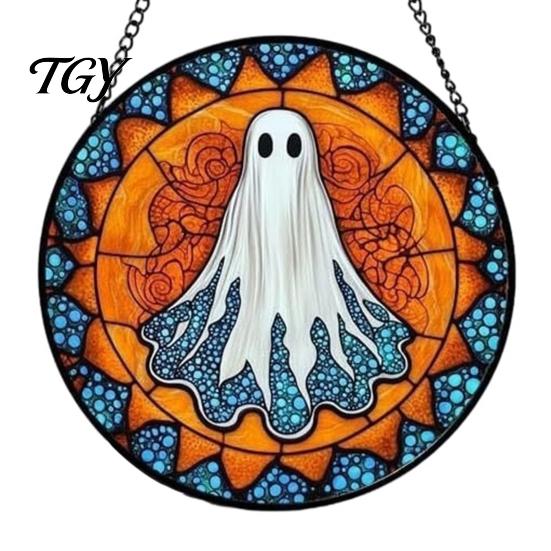 Waterproof Outdoor Branch Decoration Retro Halloween Pendant, Ghost/Bat/Spider Web/Pumpkin Head Print, Dark Theme Holiday Decor Vintage Acrylic