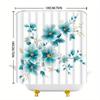 1pc Polyester shower curtain  Blue and teal watercolor floral pattern  With hooks  Machine washable  Stylish bathroom decor